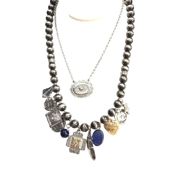 Chico‘s Boho Charm Necklace Silver Multistrand Layered Americana Style - Picture 1 of 8